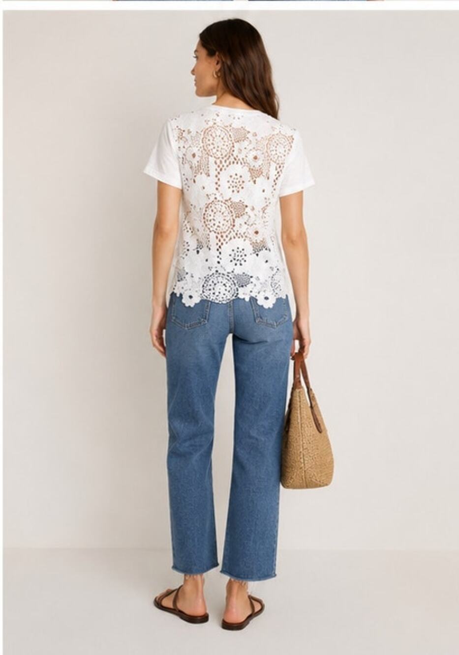 Sea New York St. Tropez Lace Tee Shirt White Open Back XS